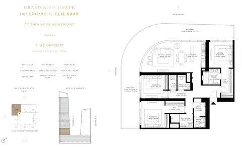 Plattegrond van 3 slaapkamers in Elie Saab Tower