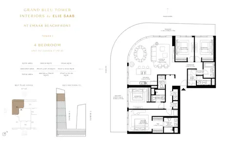 Plattegrond van 4 slaapkamers in Elie Saab Tower