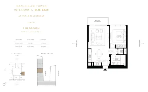 Plattegrond van 1 slaapkamer in Elie Saab Tower