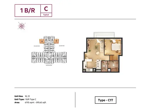 Plattegrond van 1 slaapkamer in Azizi Roy Mediterranean