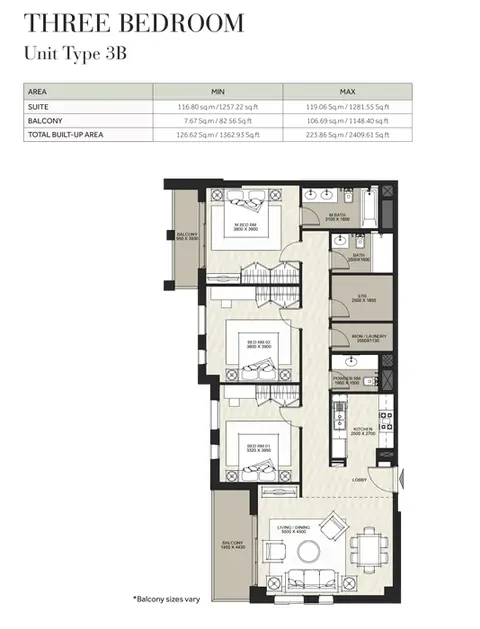 Plattegrond van 3 slaapkamers in Hayat Boulevard