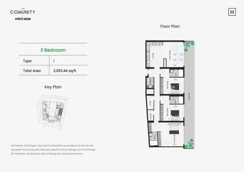 Plattegrond van 3 slaapkamers in The Community Sports Arena