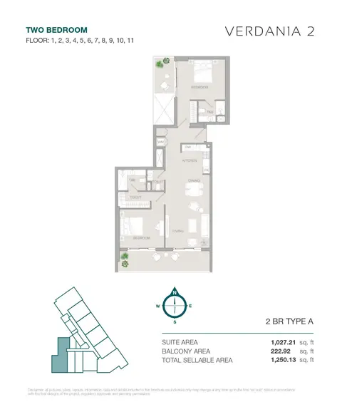 Plattegrond van 2 slaapkamers in VERDANIA 2 at DLRC