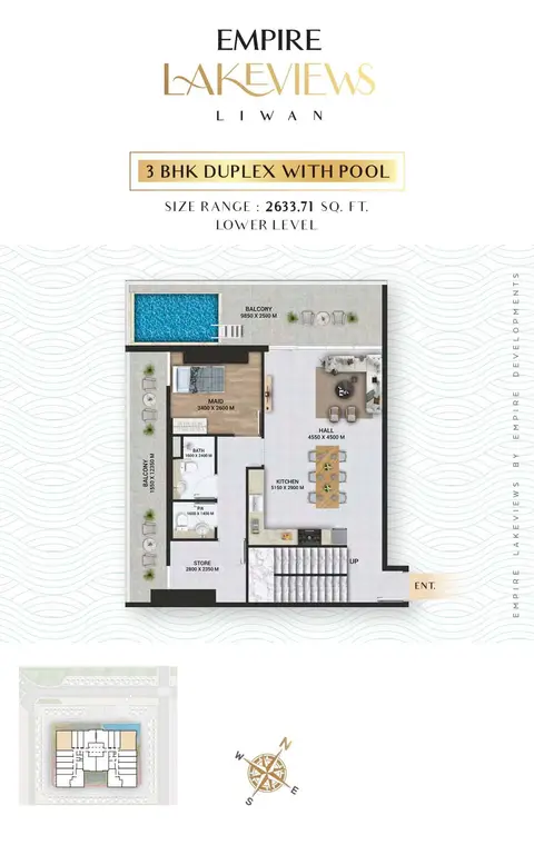 Plattegrond van 3 slaapkamers in Empire Lakeviews