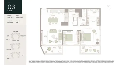 Plattegrond van 2 slaapkamers in Elm Park Five by Deyaar