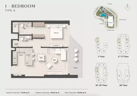 Plattegrond van 1 slaapkamer in Altiera Heights