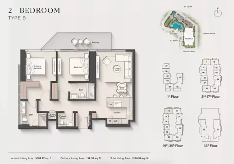 Plattegrond van 2 slaapkamers in Altiera Heights