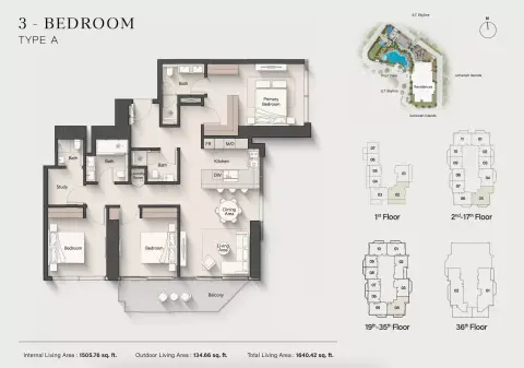 Plattegrond van 3 slaapkamers in Altiera Heights