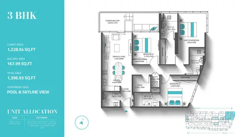 Plattegrond van 3 slaapkamers in Reef 998 at DLRC