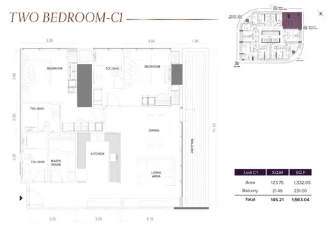 Plattegrond van 2 slaapkamers in MBL Signature JLT
