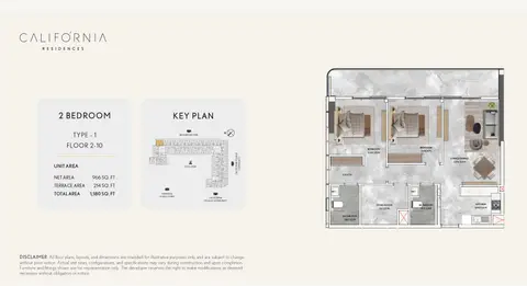 Plattegrond van 2 slaapkamers in California Residences