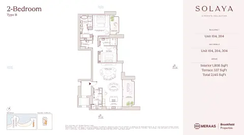 Plattegrond van 2 slaapkamers in Solaya 1,2 and 3