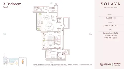 Plattegrond van 3 slaapkamers in Solaya 1,2 and 3