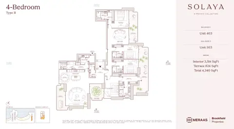 Plattegrond van 4 slaapkamers in Solaya 1,2 and 3