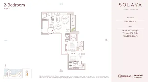 Plattegrond van 2 slaapkamers in Solaya 1,2 and 3