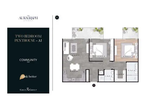 Plattegrond van 2 slaapkamers in The Autograph I Series