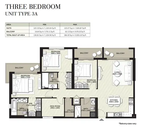 Plattegrond van 3 slaapkamers in Rawda Apartments