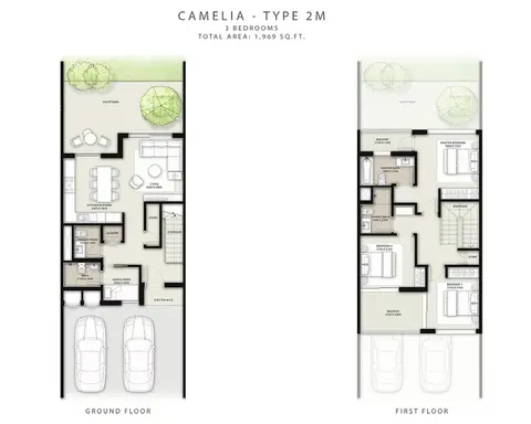 Plattegrond van 3 slaapkamers in Camelia Townhouses
