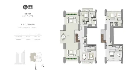 Plattegrond van 4 slaapkamers in BLVD Heights