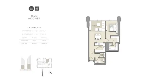 Plattegrond van 1 slaapkamer in BLVD Heights