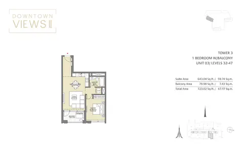 Plattegrond van 1 slaapkamer in Downtown Views
