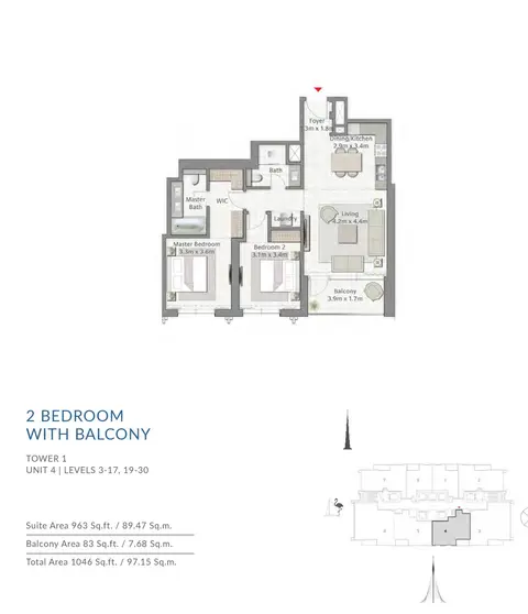 Plattegrond van 2 slaapkamers in Creek Gate Apartments
