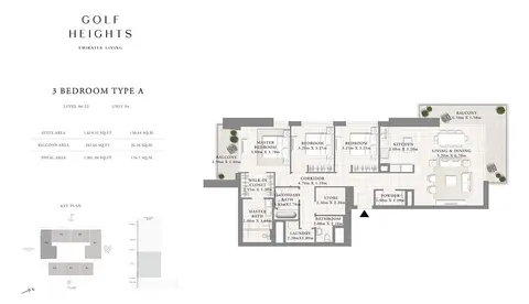 Plattegrond van 3 slaapkamers in Emaar Golf Heights