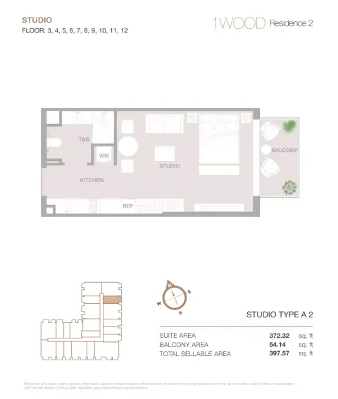Plattegrond van Studio in 1WOOD Residence Phase 2 By Object 1