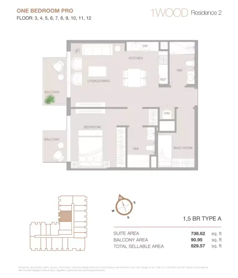 Plattegrond van 2 slaapkamers in 1WOOD Residence Phase 2 By Object 1