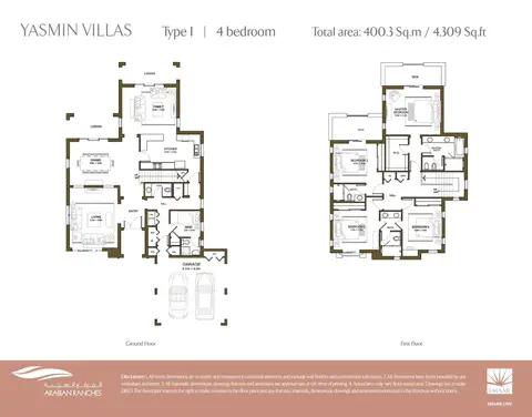 Plattegrond van 4 slaapkamers in Arabian Ranches