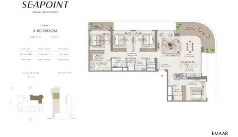 Plattegrond van 4 slaapkamers in Seapoint Emaar Beachfront
