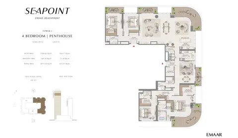 Plattegrond van 4 slaapkamers in Seapoint Emaar Beachfront