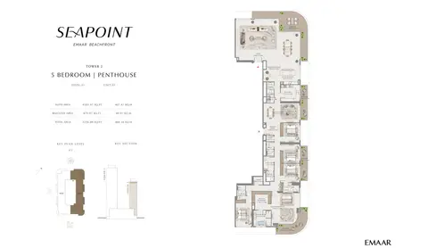 Plattegrond van 5 slaapkamers in Seapoint Emaar Beachfront