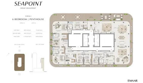 Plattegrond van 6 slaapkamers in Seapoint Emaar Beachfront