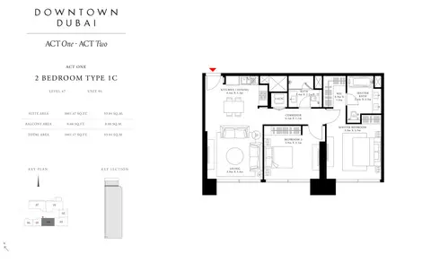 Plattegrond van 2 slaapkamers in ACT Towers
