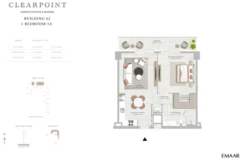 Plattegrond van 1 slaapkamer in Emaar Clearpoint Mina Rashid