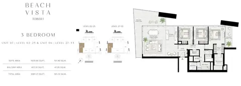 Plattegrond van 3 slaapkamers in Beach Vista Apartments