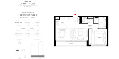 Plattegrond van 1 slaapkamer in Beach Vista Apartments
