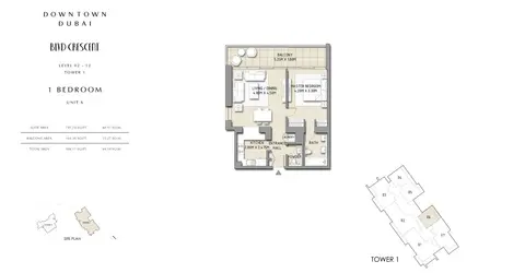 Plattegrond van 1 slaapkamer in BLVD Crescent