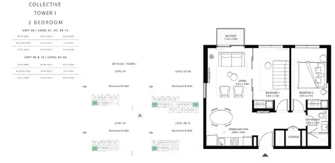Plattegrond van 2 slaapkamers in Collective Tower