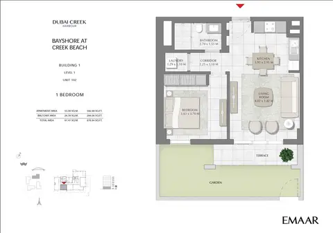 Plattegrond van 1 slaapkamer in Bayshore Apartments