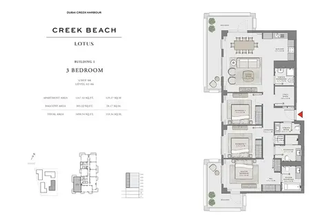 Plattegrond van 3 slaapkamers in Lotus at Creek Beach