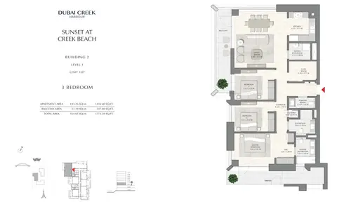 Plattegrond van 3 slaapkamers in Sunset at Creek Beach