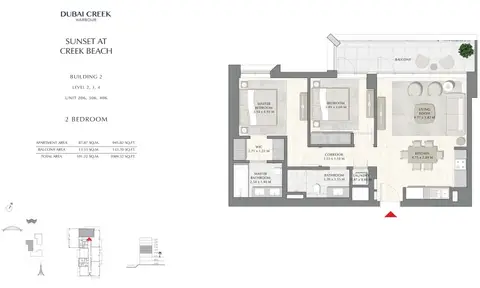 Plattegrond van 2 slaapkamers in Sunset at Creek Beach