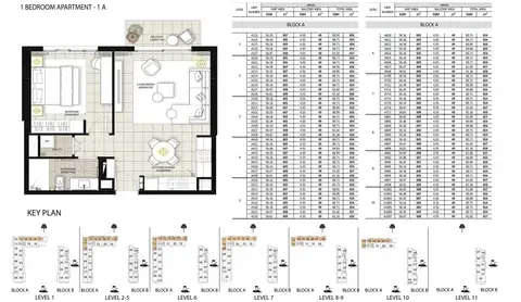 Plattegrond van 1 slaapkamer in Golf Views Apartments