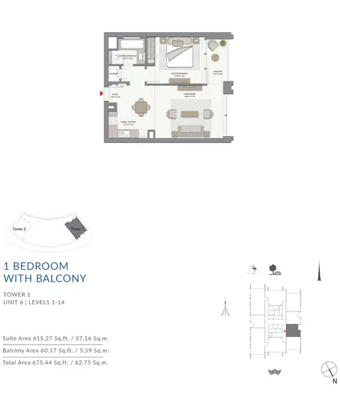 Plattegrond van 1 slaapkamer in Harbour Gate Apartments