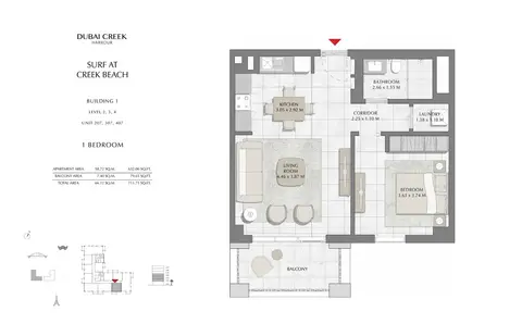 Plattegrond van 1 slaapkamer in Surf at Creek Beach