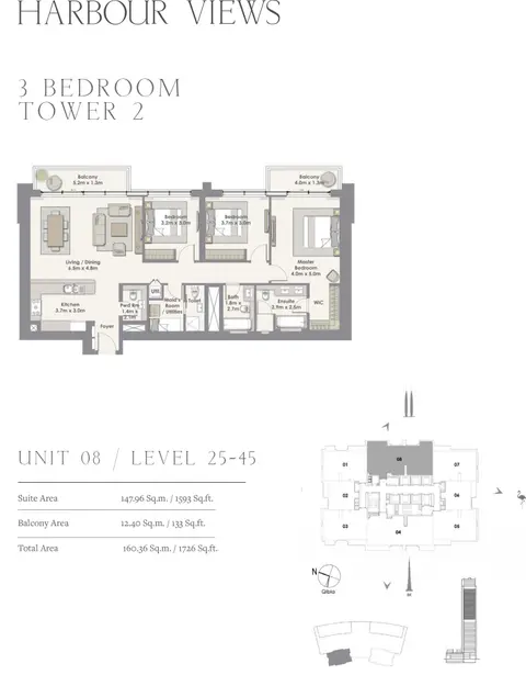 Plattegrond van 3 slaapkamers in Creek Harbour Views