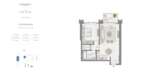 Plattegrond van 1 slaapkamer in The Grand