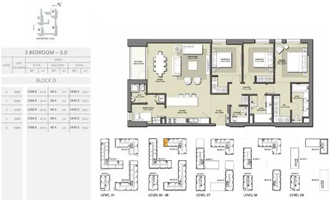 Plattegrond van 3 slaapkamers in Park Point